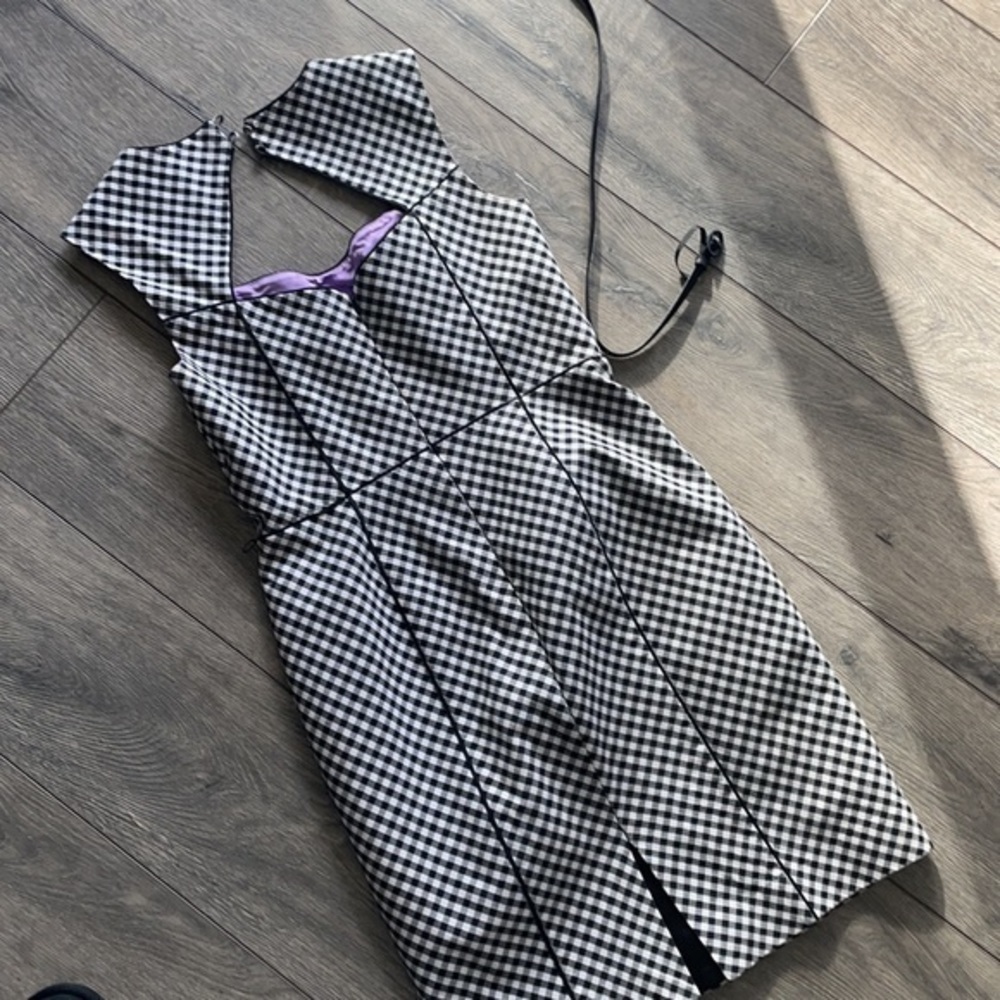 White House Black Market dress size 10 Blk White Gingham - Picture 7 of 8